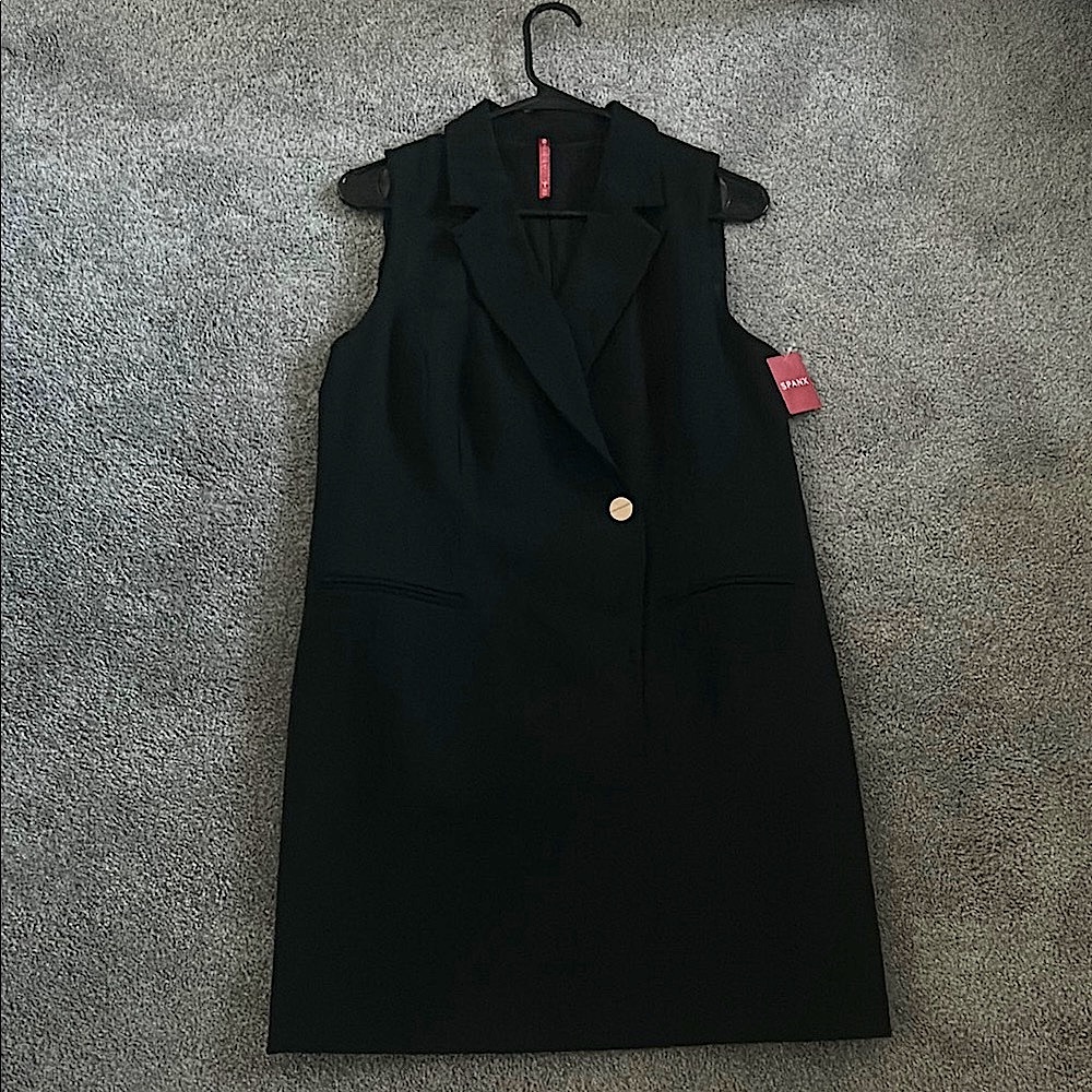 Size L Spanx Black Sleeveless Ponte Vest Blazer Dress
